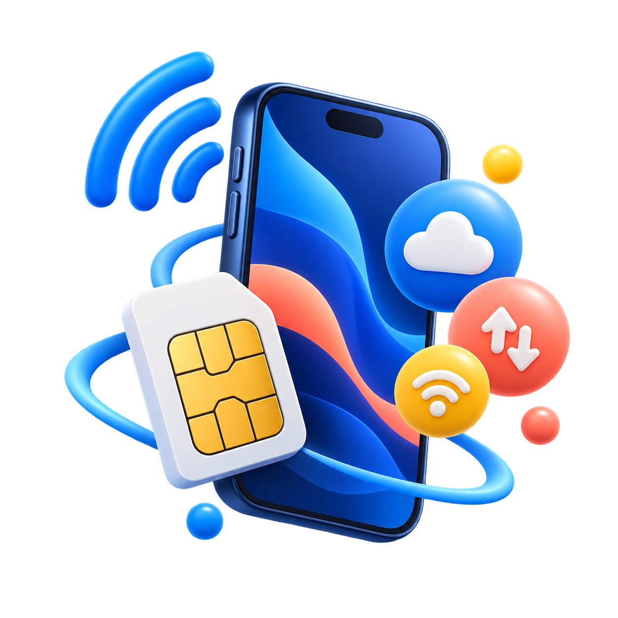 Smartphone mit SIM-Karte und Funksignal